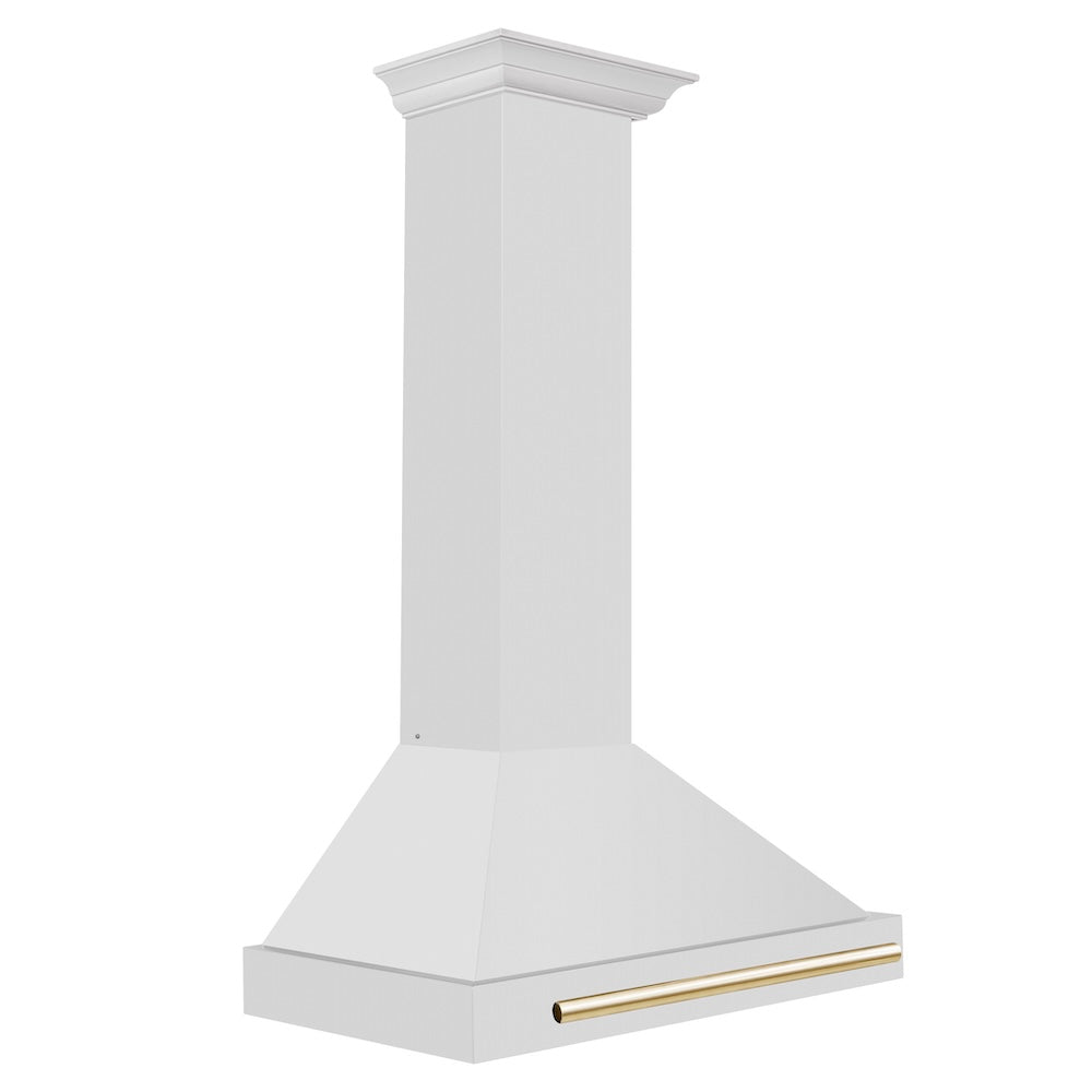 ZLINE Autograph Edition 30-inch range hood in stainless steel and polished gold accents KB4STZ-30-G, side view