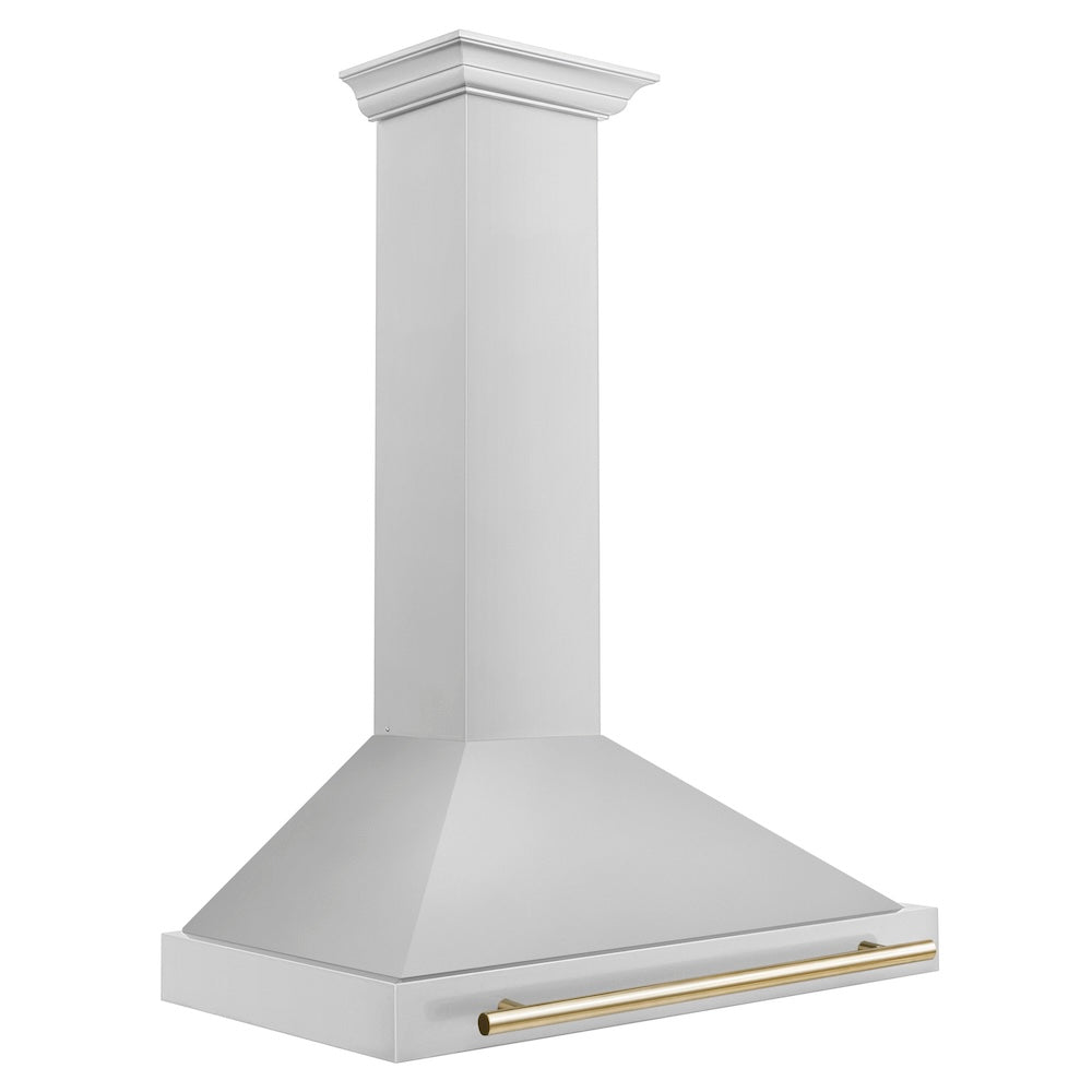 ZLINE Autograph Edition 36-inch range hood in stainless steel and polished gold accents KB4STZ-36-G, side view