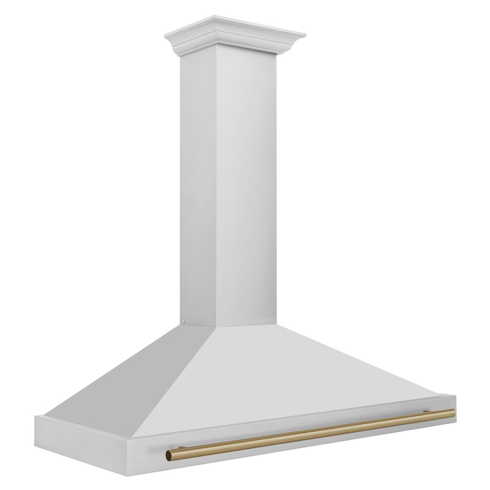 ZLINE Autograph Edition 48-inch range hood in stainless steel and champagne bronze accents KB4STZ-48-CB, side view