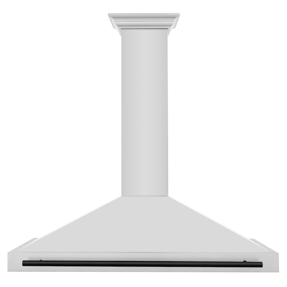 ZLINE Autograph Edition 48-inch range hood in stainless steel and matte black accents KB4STZ-48-MB, front view