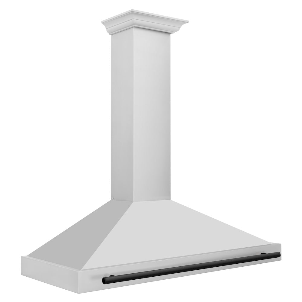 ZLINE Autograph Edition 48-inch range hood in stainless steel and matte black accents KB4STZ-48-MB, side view