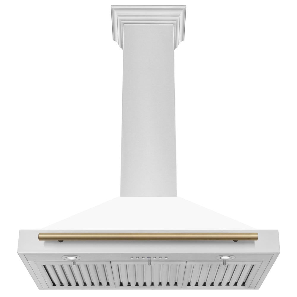 ZLINE Autograph Edition 36-inch range hood in white matte and champagne bronze accents KB4STZ-WM36-CB, view 4