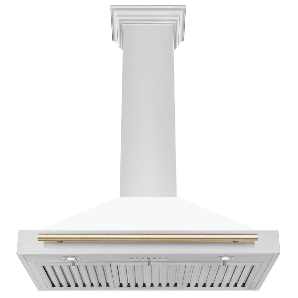 ZLINE Autograph Edition 36-inch range hood in white matte and polished gold accents KB4STZ-WM36-G, view 5