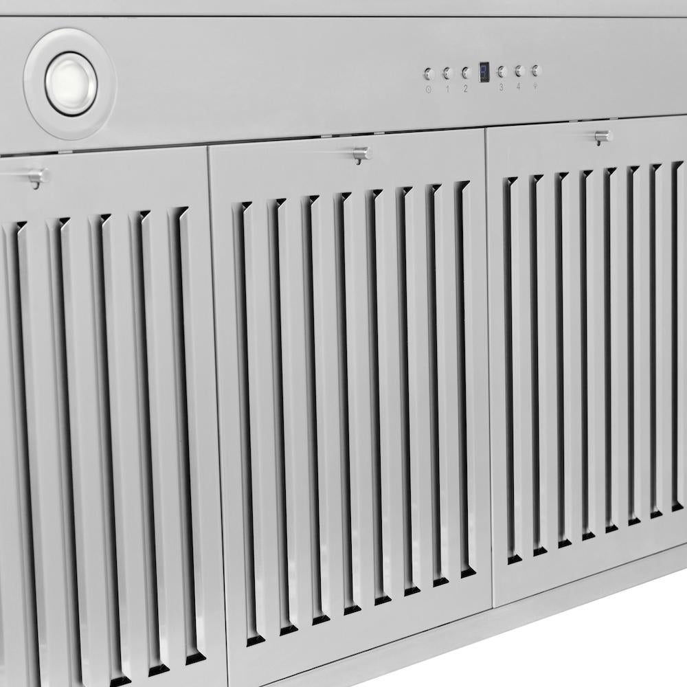 ZLINE Autograph Edition 36-inch range hood in white matte and matte black accents KB4STZ-WM36-MB, detail