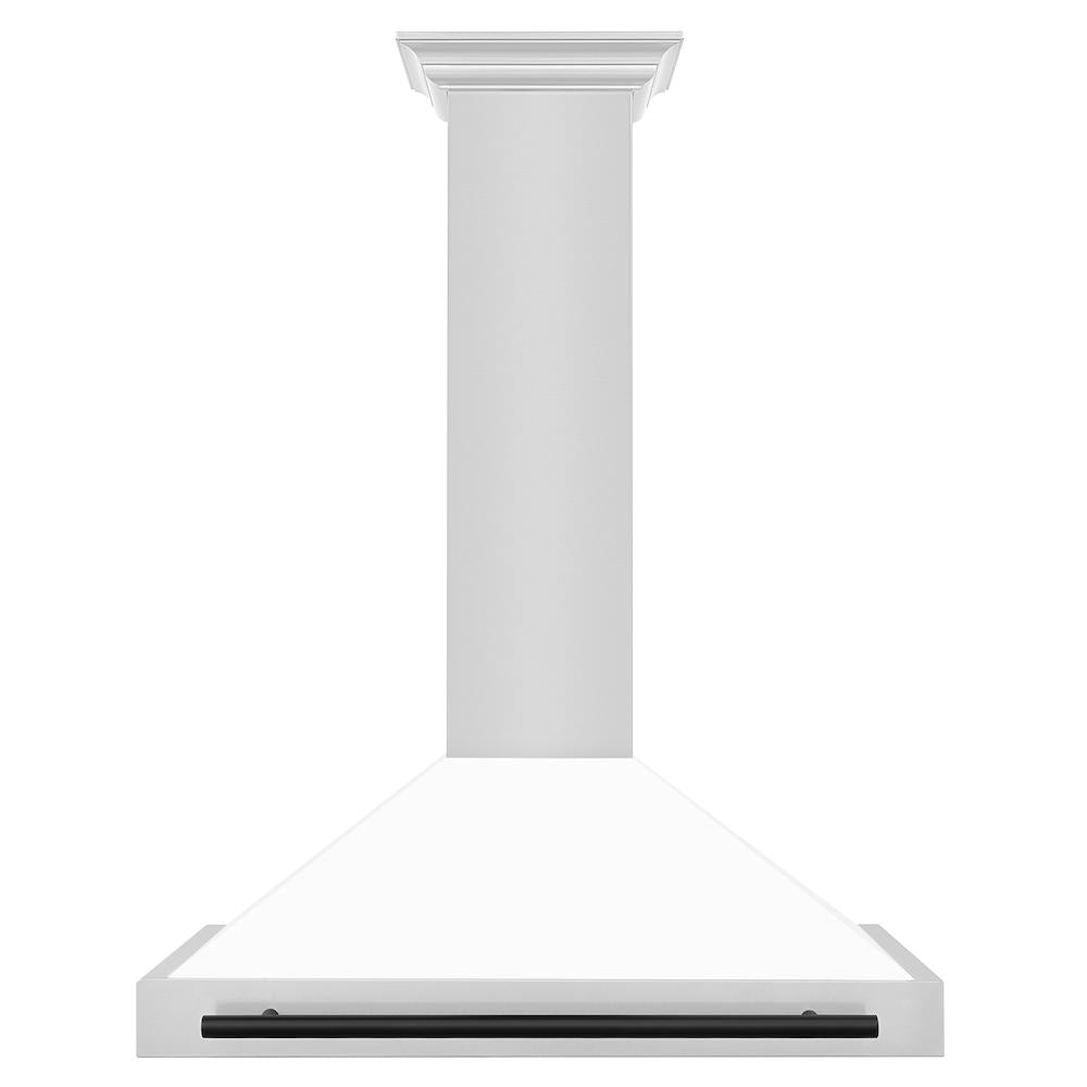 ZLINE Autograph Edition 36-inch range hood in white matte and matte black accents KB4STZ-WM36-MB, front view