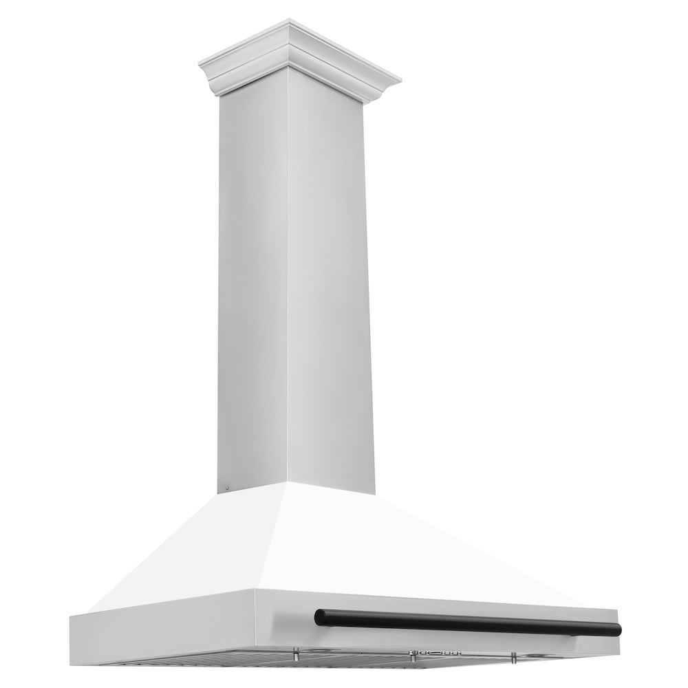 ZLINE Autograph Edition 36-inch range hood in white matte and matte black accents KB4STZ-WM36-MB