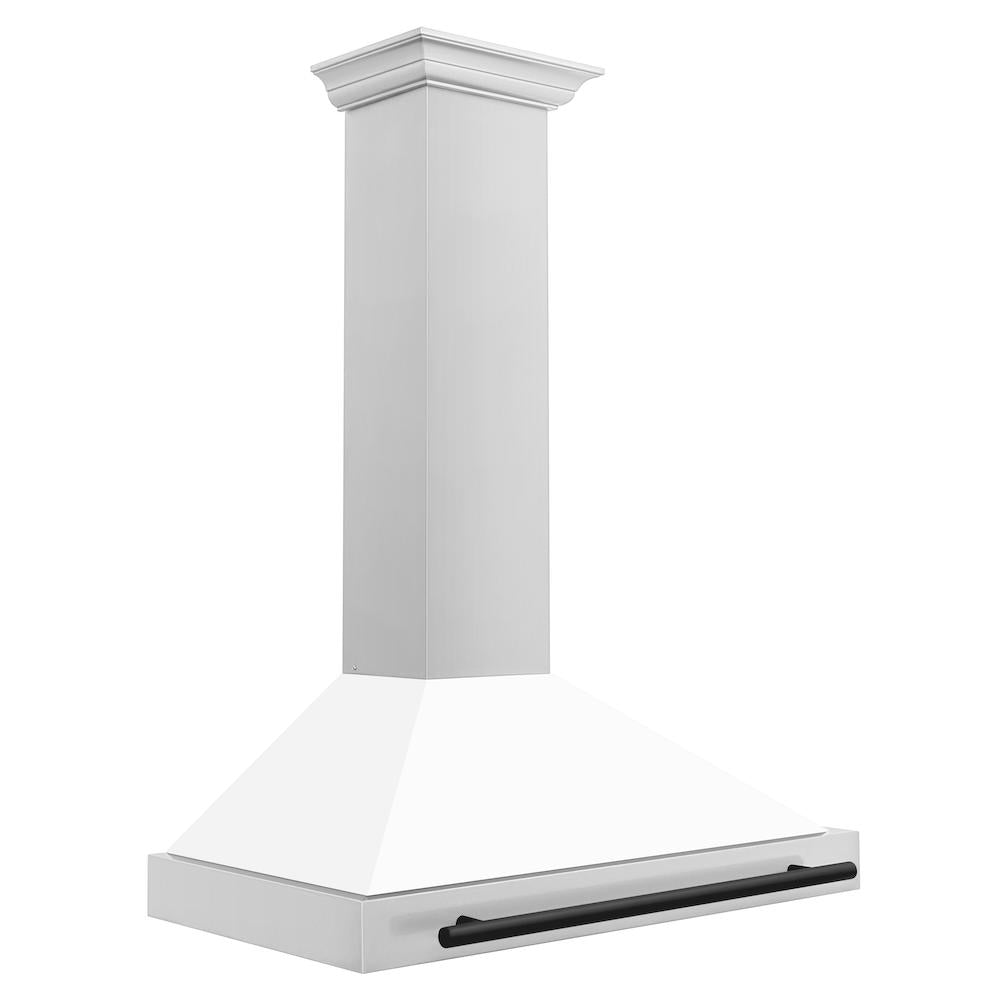 ZLINE Autograph Edition 36-inch range hood in white matte and matte black accents KB4STZ-WM36-MB, side view