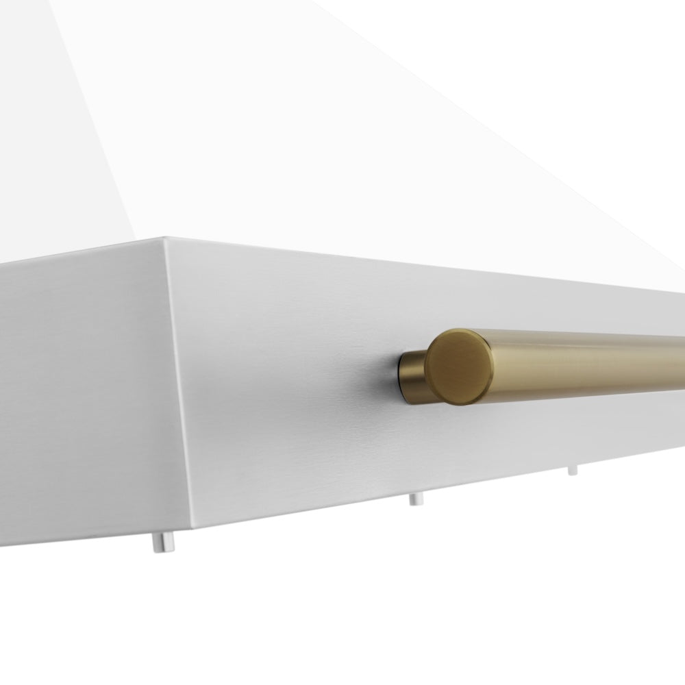 ZLINE Autograph Edition 48-inch range hood in white matte and champagne bronze accents KB4STZ-WM48-CB, detail