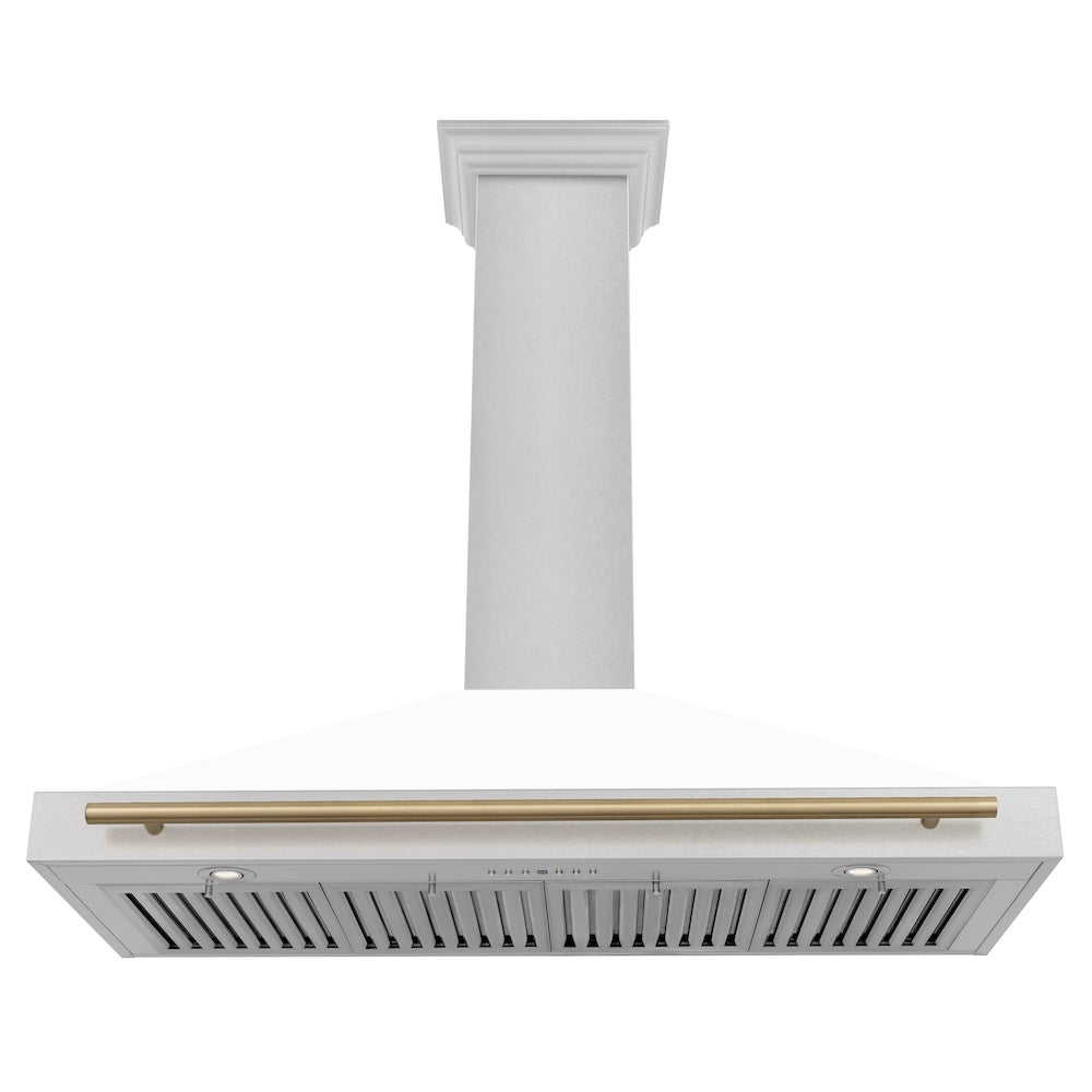 ZLINE Autograph Edition 48-inch range hood in satin stainless steel and champagne bronze accents KB4SNZ-WM48-CB, view 3