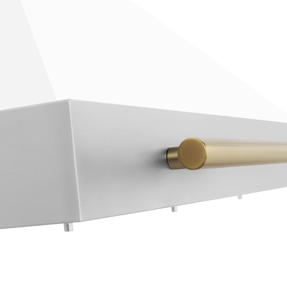 ZLINE Autograph Edition 48-inch range hood in white matte and polished gold accents KB4STZ-WM48-G, detail