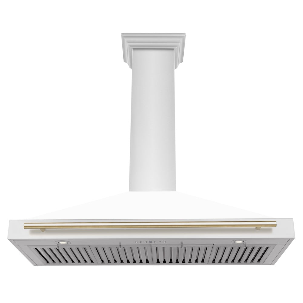 ZLINE Autograph Edition 48-inch range hood in white matte and polished gold accents KB4STZ-WM48-G, view 4