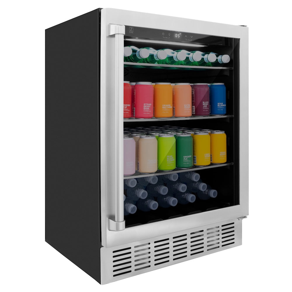 ZLINE Monument 24-inch beverage fridge in stainless steel RBV-US-24, side view