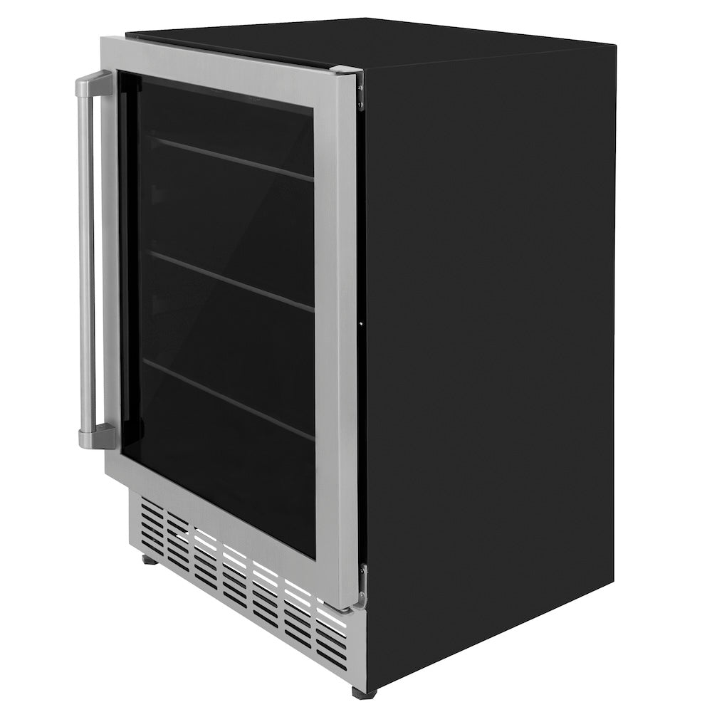 ZLINE Monument 24-inch beverage fridge in stainless steel RBV-US-24, side view