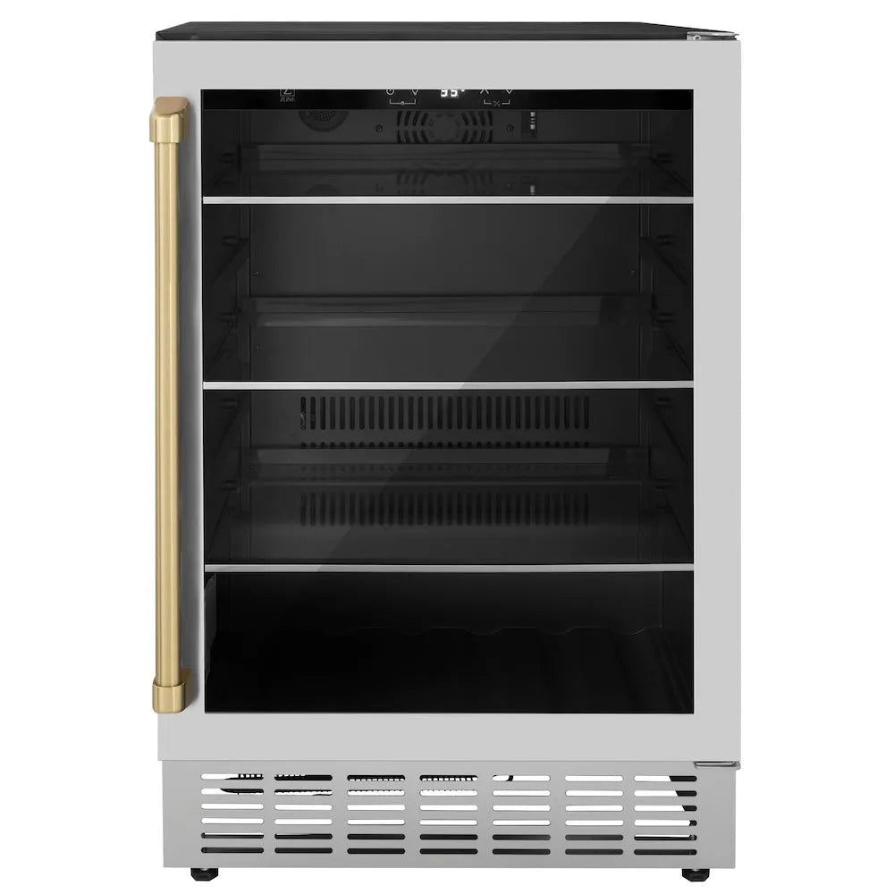 ZLINE Autograph Edition Monument 24-inch beverage fridge in stainless steel and champagne bronze accents RBVZ-US-24-CB
