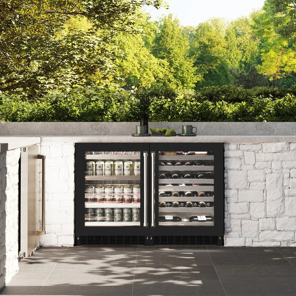 ZLINE Touchstone 24-inch wine cooler in stainless steel with black matte door RWDO-BLM-24, front view