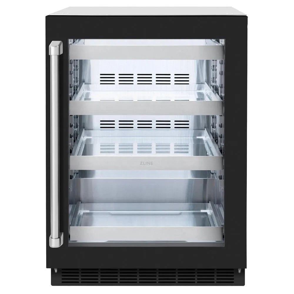 ZLINE Touchstone 24-inch beverage fridge in stainless steel with black matte door RBSO-BLM-24