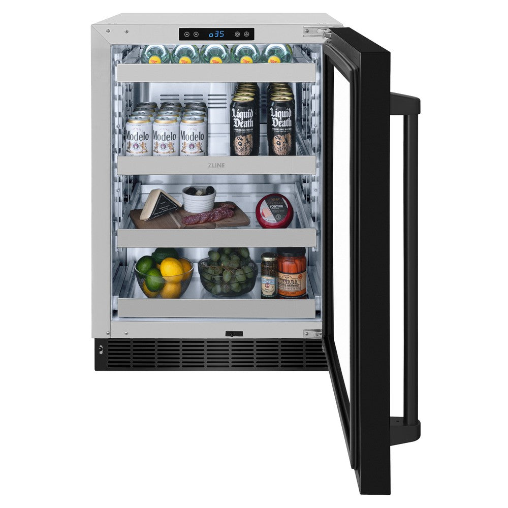 ZLINE Touchstone 24-inch beverage fridge in black stainless steel RBSO-BS-24, front view