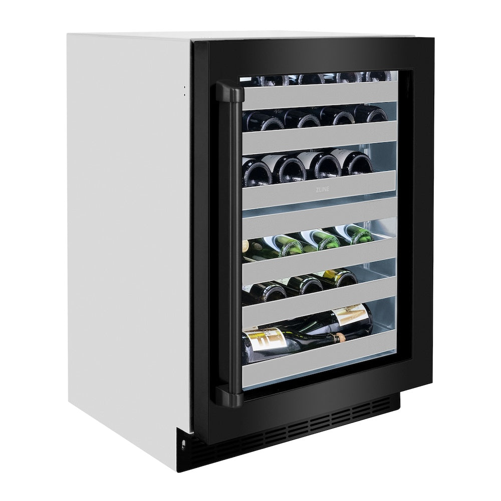 ZLINE Touchstone 24-inch wine cooler in stainless steel with black stainless steel door RWDO-BS-24, view 3