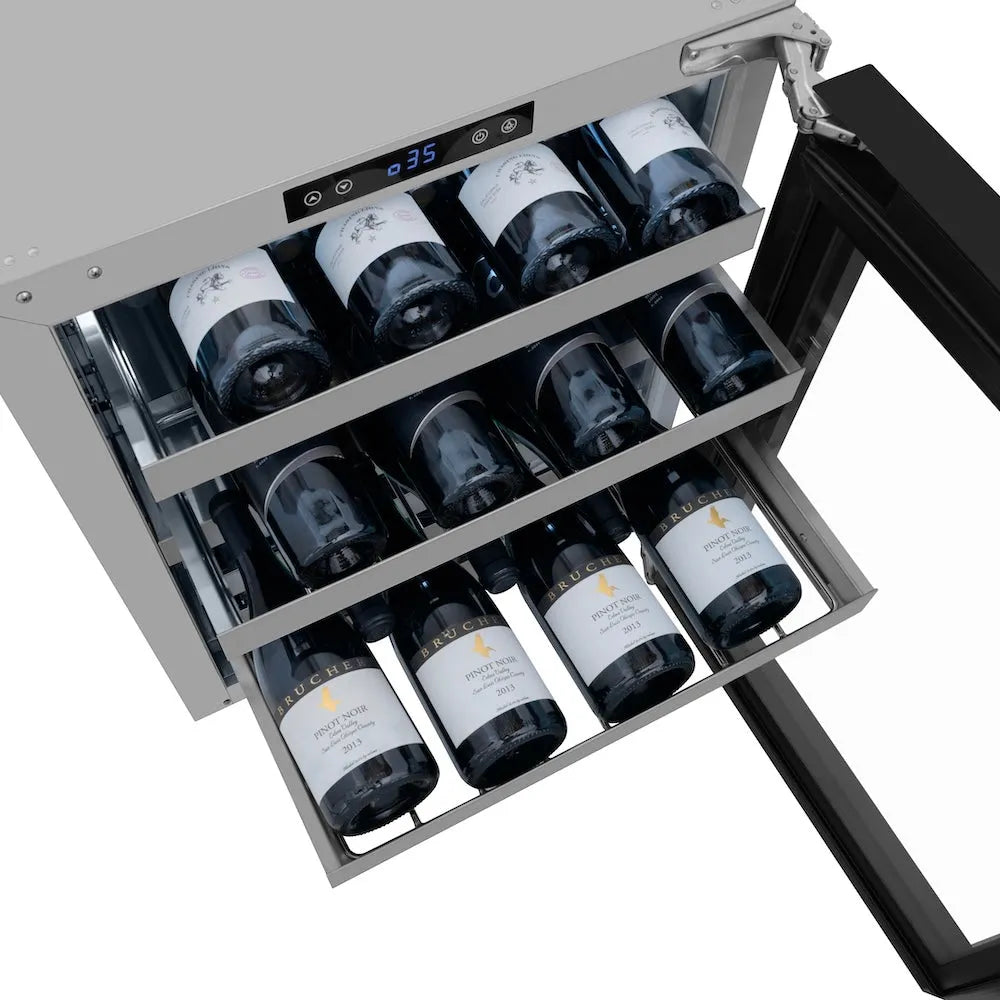 ZLINE Touchstone 24-inch wine cooler in stainless steel with black stainless steel door RWDO-BS-24, detail