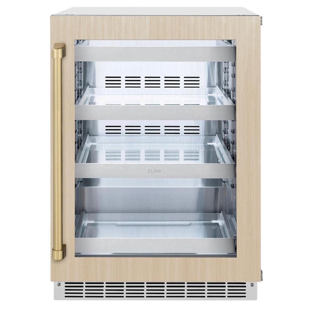 ZLINE Autograph Edition Touchstone 24-inch beverage fridge, panel ready and champagne bronze accents RBSPOZ-24-CB, view 3