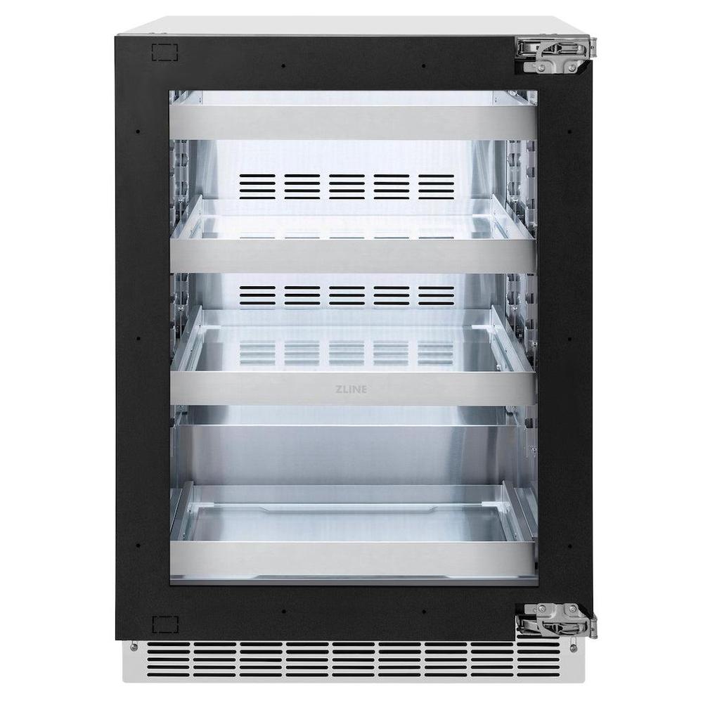 ZLINE Autograph Edition Touchstone 24-inch beverage fridge, panel ready and polished gold accents RBSPOZ-24-G, view 4