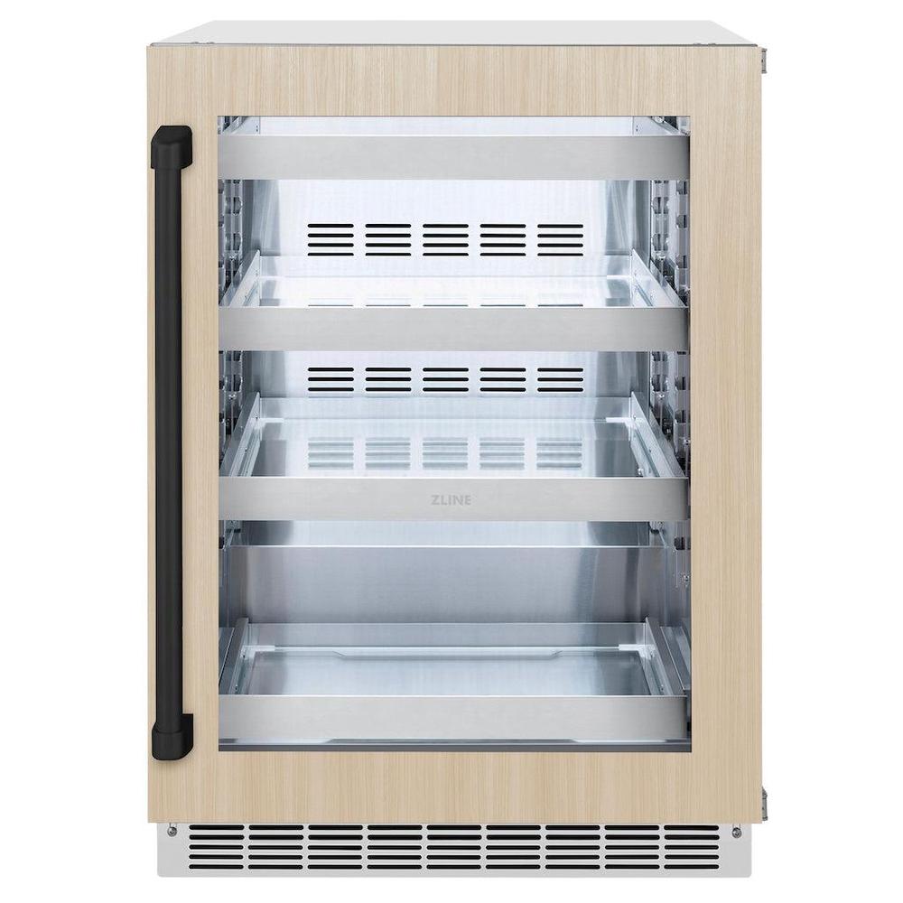 ZLINE Autograph Edition Touchstone 24-inch beverage fridge, panel ready and matte black accents RBSPOZ-24-MB, view 3