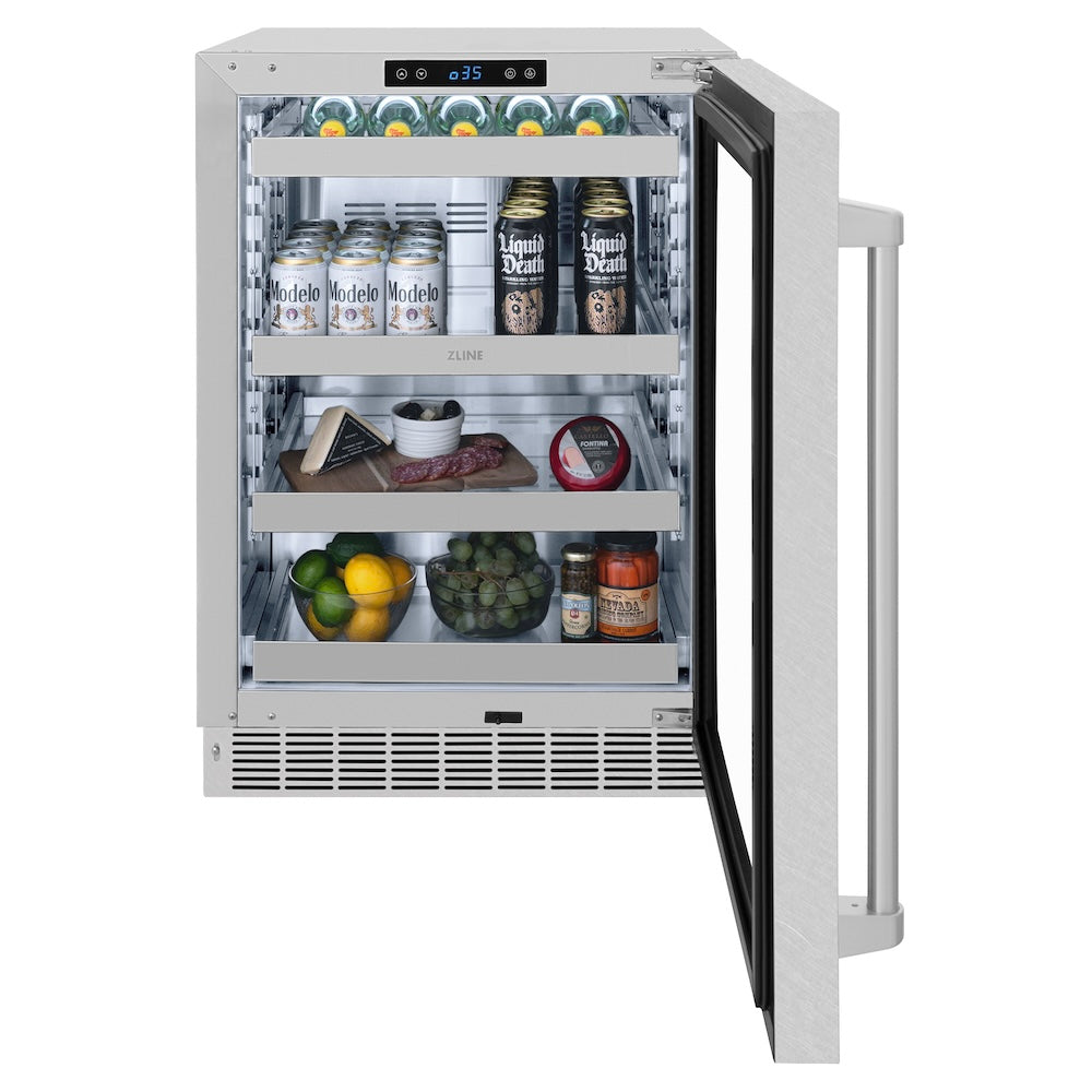 ZLINE Touchstone 24-inch beverage fridge in satin stainless steel RBSO-SN-24, front view