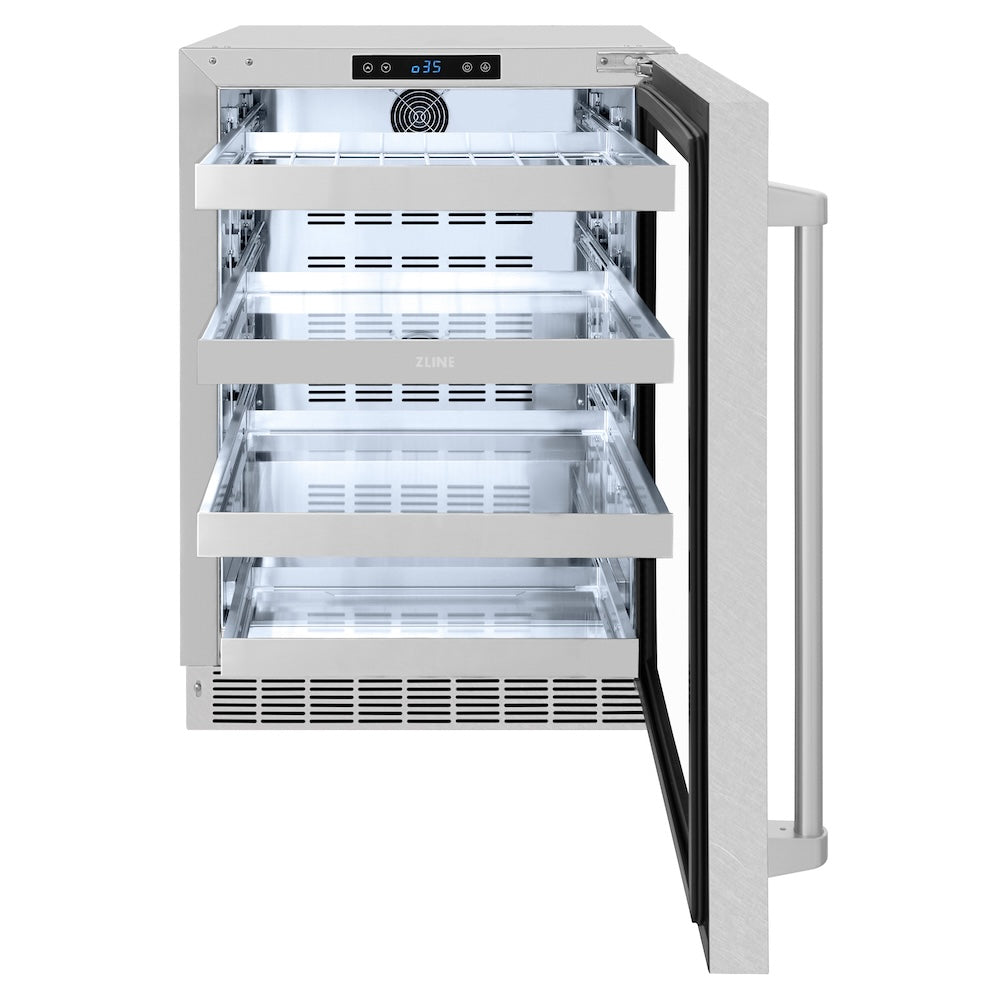 ZLINE Touchstone 24-inch beverage fridge in satin stainless steel RBSO-SN-24, front view