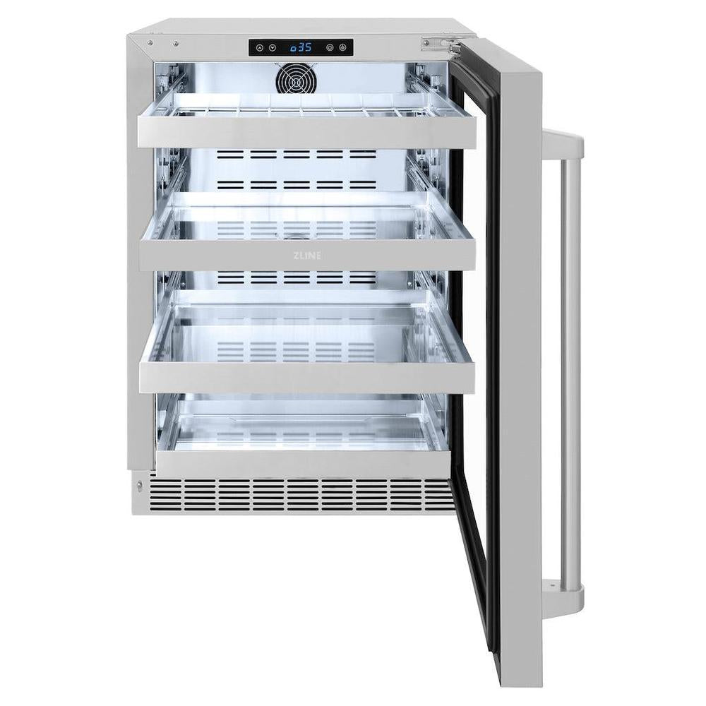 ZLINE Touchstone 24-inch beverage fridge in stainless steel RBSO-GS-24, front view