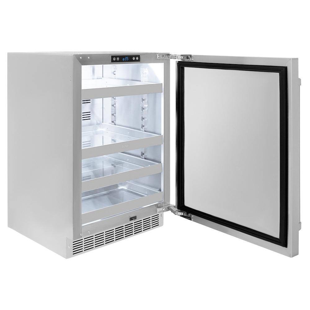 ZLINE Touchstone 24-inch beverage fridge in stainless steel RBSO-ST-24, door open