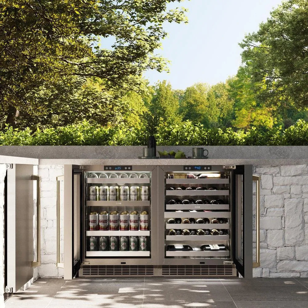 ZLINE Autograph Edition Touchstone 24-inch wine cooler in stainless steel and champagne bronze accents RWDOZ-GS-24-CB, front view