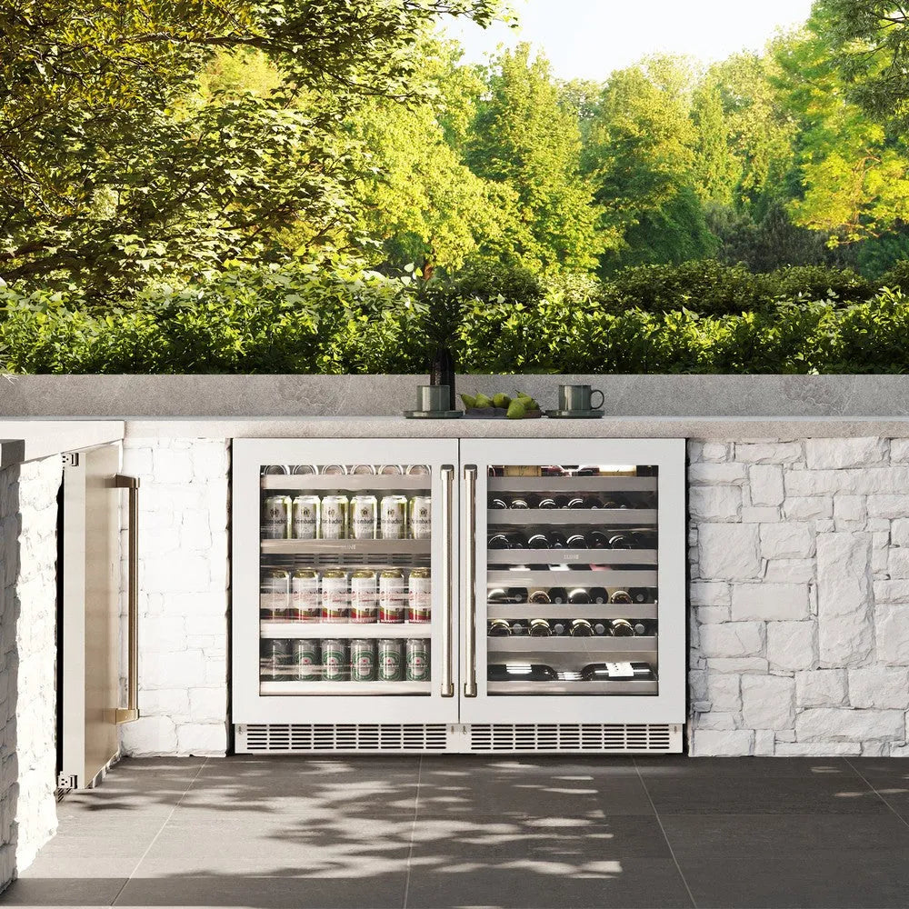 ZLINE Touchstone 24-inch beverage fridge in stainless steel with white matte door RBSO-WM-24, front view