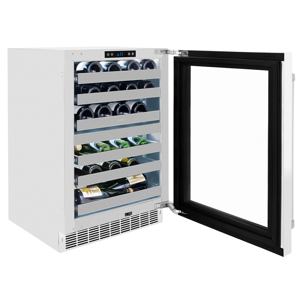 ZLINE Touchstone 24-inch wine cooler in white matte RWDO-WM-24, door open