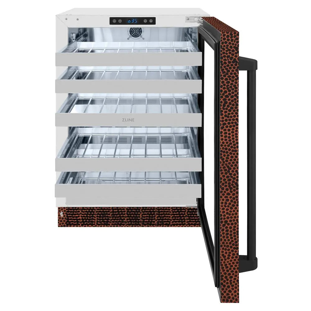 ZLINE Touchstone 24-inch wine cooler in hand-hammered copper RWDO-HH-24, front view