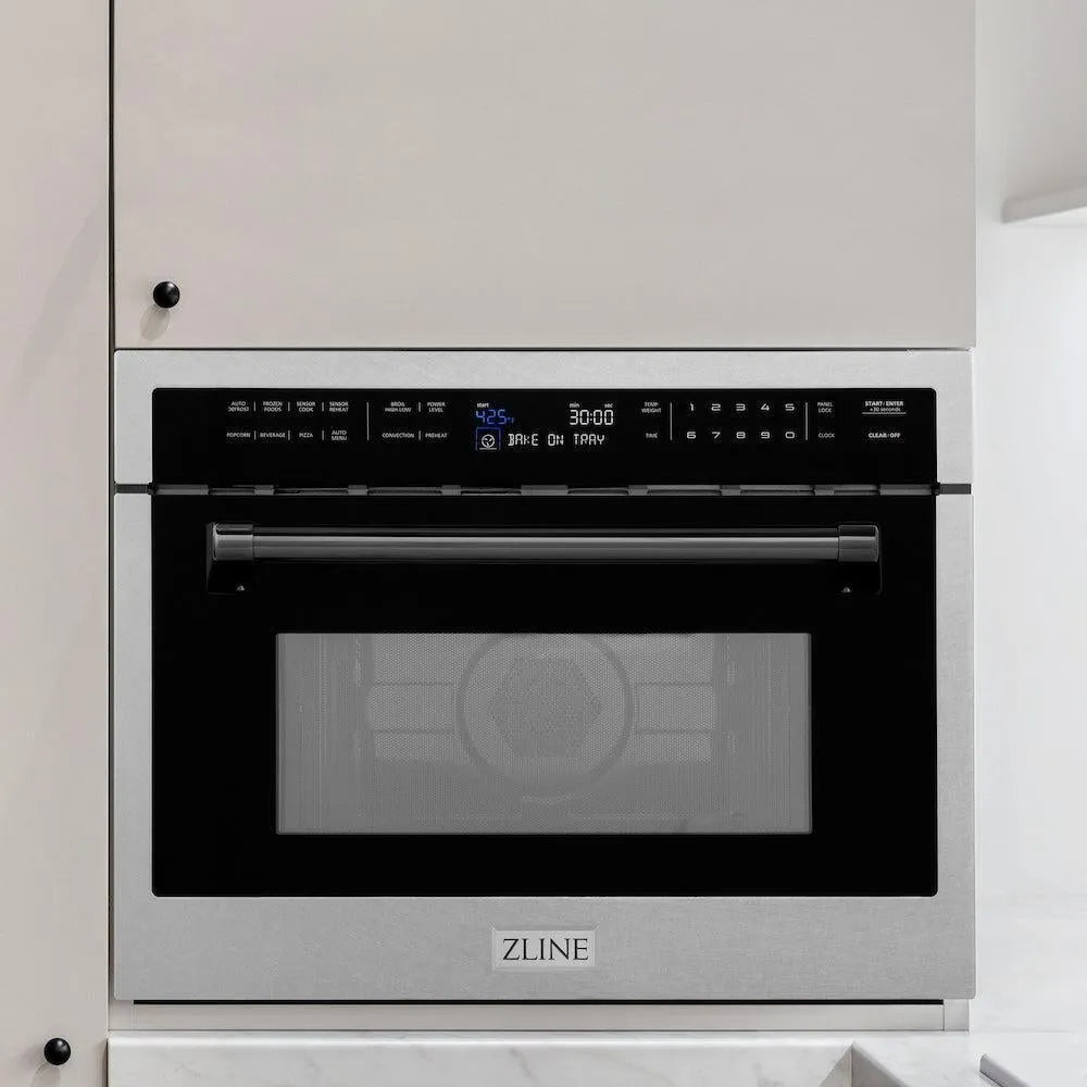 ZLINE Autograph Edition 24-inch microwave in satin stainless steel and matte black accents MWOZ-24-SS-MB, view 2
