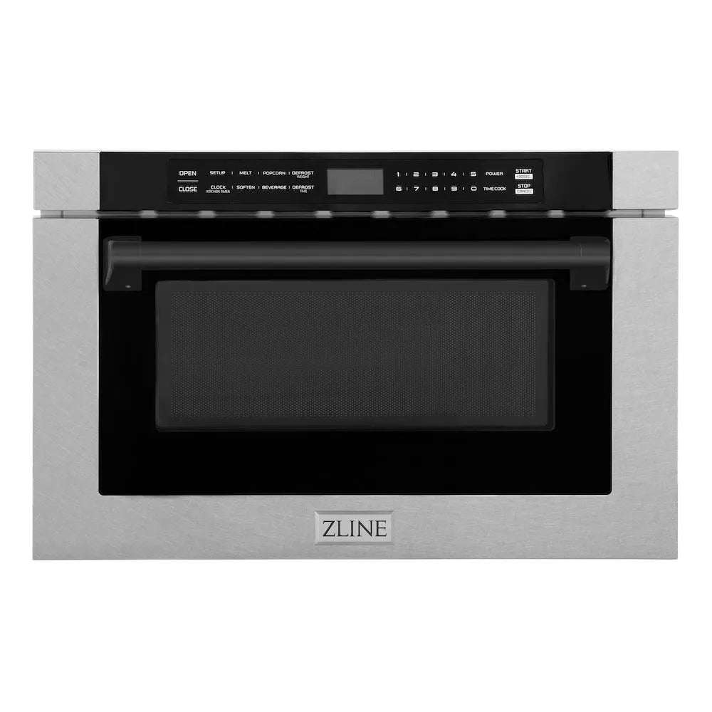 ZLINE Autograph Edition 24-inch microwave in satin stainless steel and matte black accents MWDZ-1-SS-H-MB