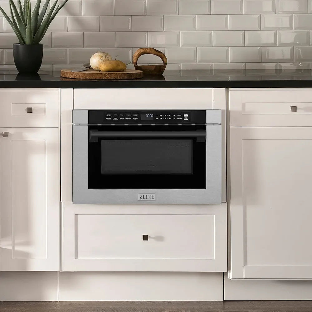 ZLINE Autograph Edition 24-inch microwave in satin stainless steel and matte black accents MWDZ-1-SS-H-MB, view 2