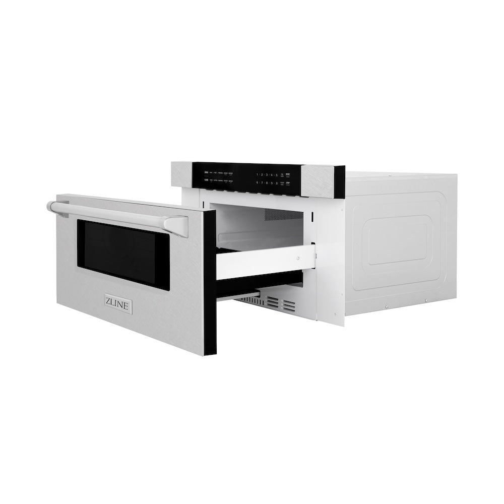 ZLINE 30-inch microwave in satin stainless steel MWD-30-SS, door open