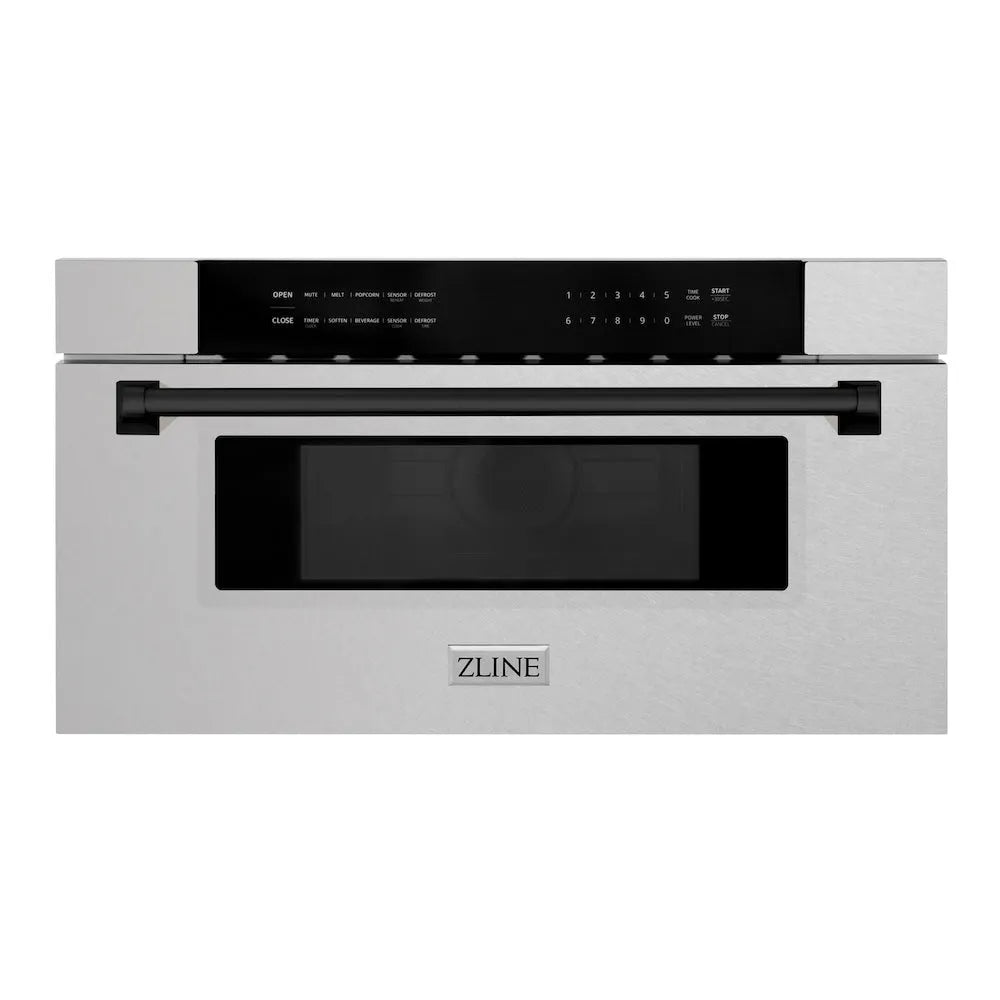 ZLINE Autograph Edition 30-inch microwave in satin stainless steel and matte black accents MWDZ-30-SS-MB