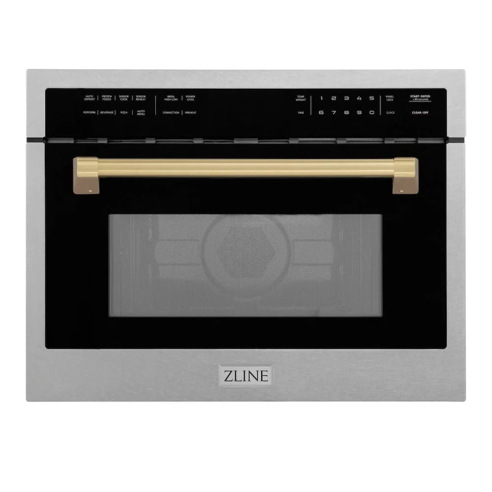 ZLINE Autograph Edition 24-inch microwave in satin stainless steel and champagne bronze accents MWOZ-24-SS-CB