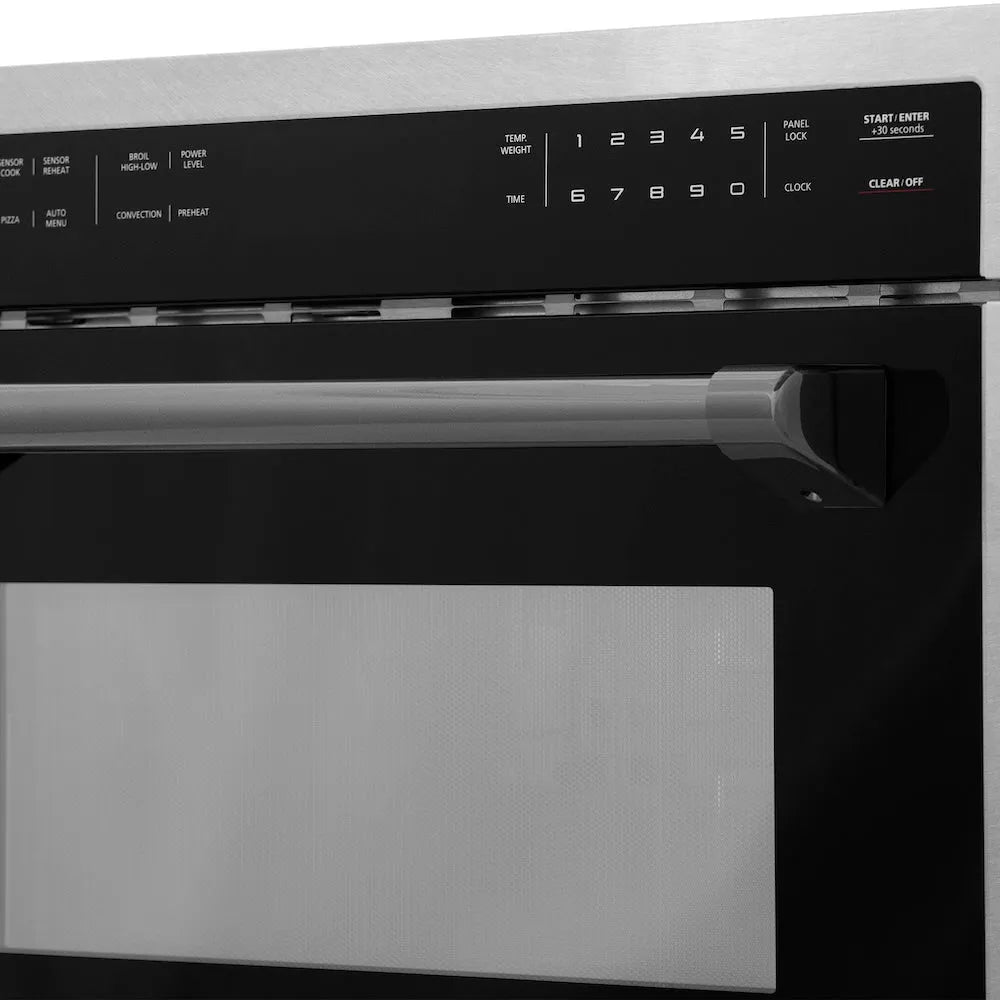 ZLINE Autograph Edition 24-inch microwave in satin stainless steel and matte black accents MWOZ-24-SS-MB, detail