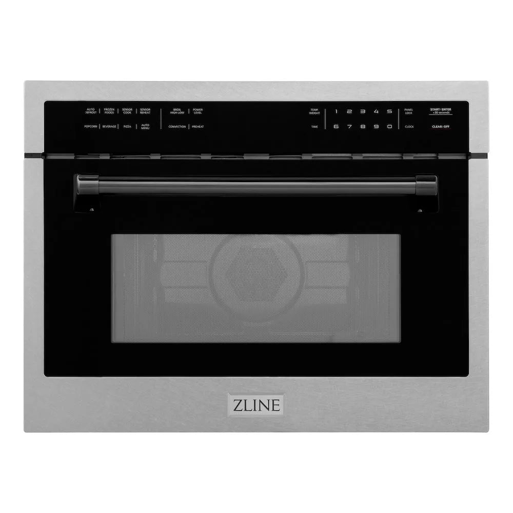 ZLINE Autograph Edition 24-inch microwave in satin stainless steel and matte black accents MWOZ-24-SS-MB