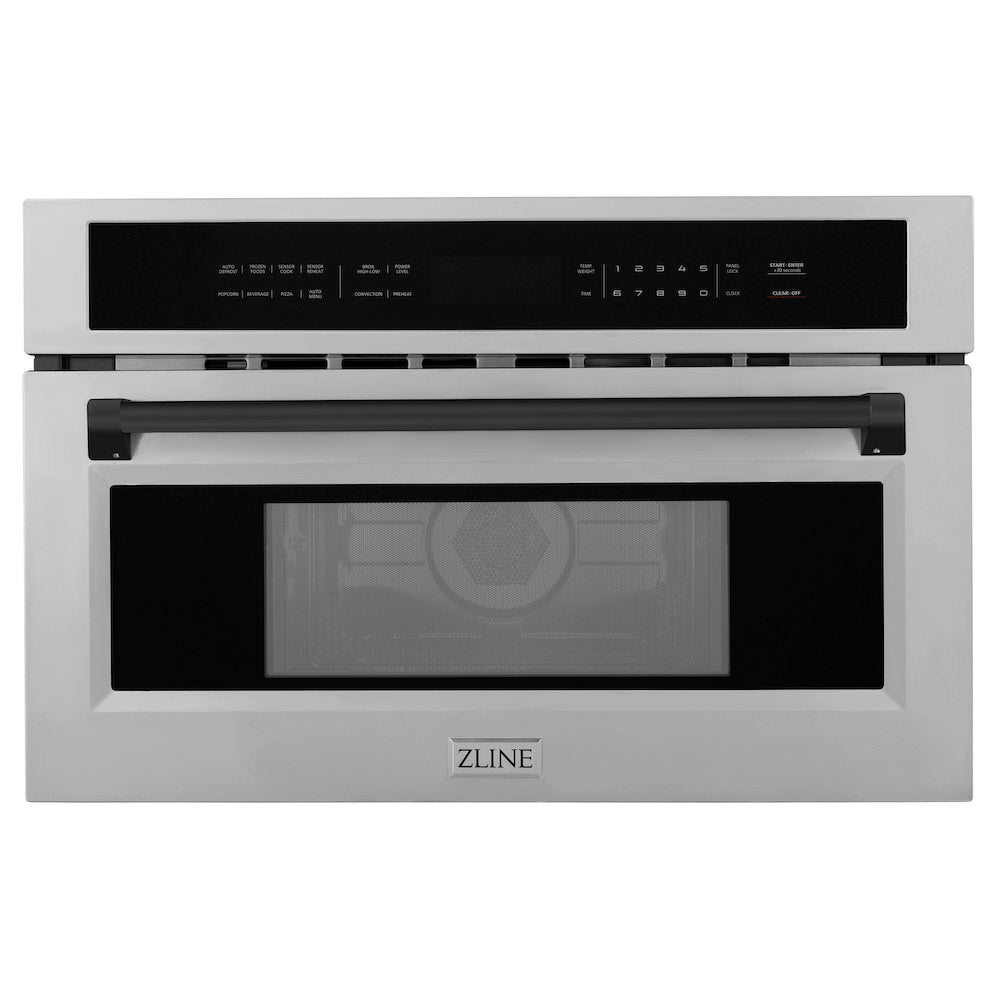 ZLINE Autograph Edition 30-inch microwave in satin stainless steel and matte black accents MWOZ-30-SS-MB, view 3
