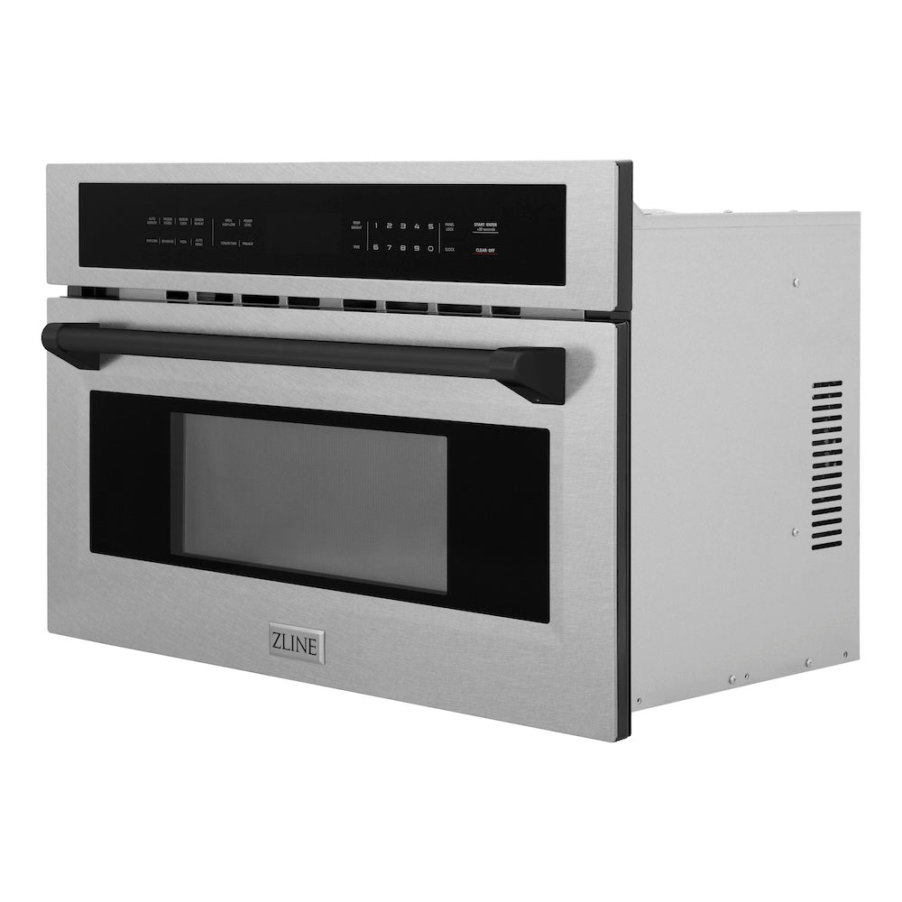 ZLINE Autograph Edition 30-inch microwave in satin stainless steel and matte black accents MWOZ-30-SS-MB, side view
