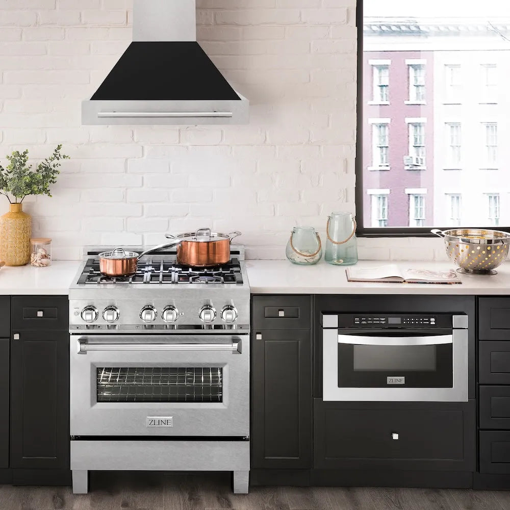 ZLINE 30-inch range hood in satin stainless steel 8654SNX-BLM-30, front view