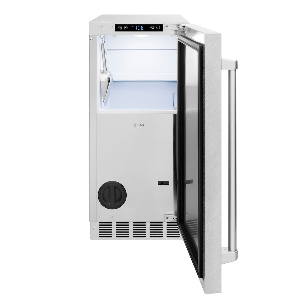 ZLINE Touchstone 15-inch ice maker in satin stainless steel IGMD-SN-15, front view