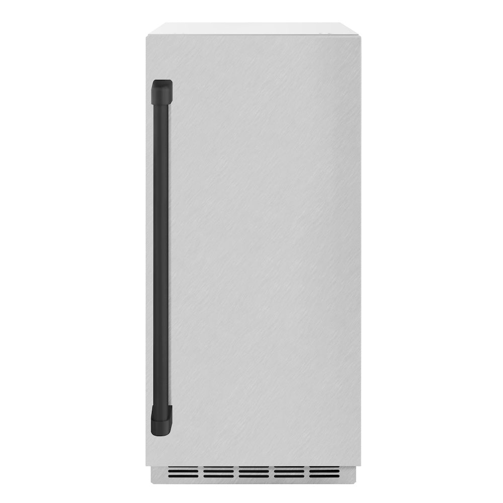 ZLINE Autograph Edition Touchstone 15-inch ice maker in satin stainless steel and matte black accents IGMDZ-SN-15-MB