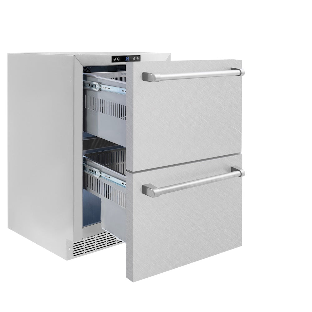 ZLINE Touchstone 24-inch refrigerator in satin stainless steel RDSO-SN-24, door open
