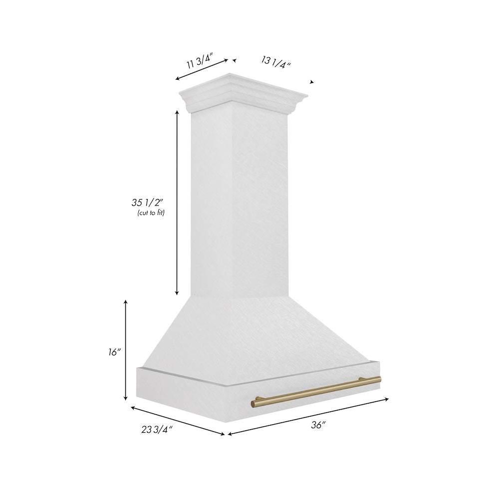 ZLINE Autograph Edition 36-inch range hood in satin stainless steel and champagne bronze accents 8654SNZ-36-CB, view 7