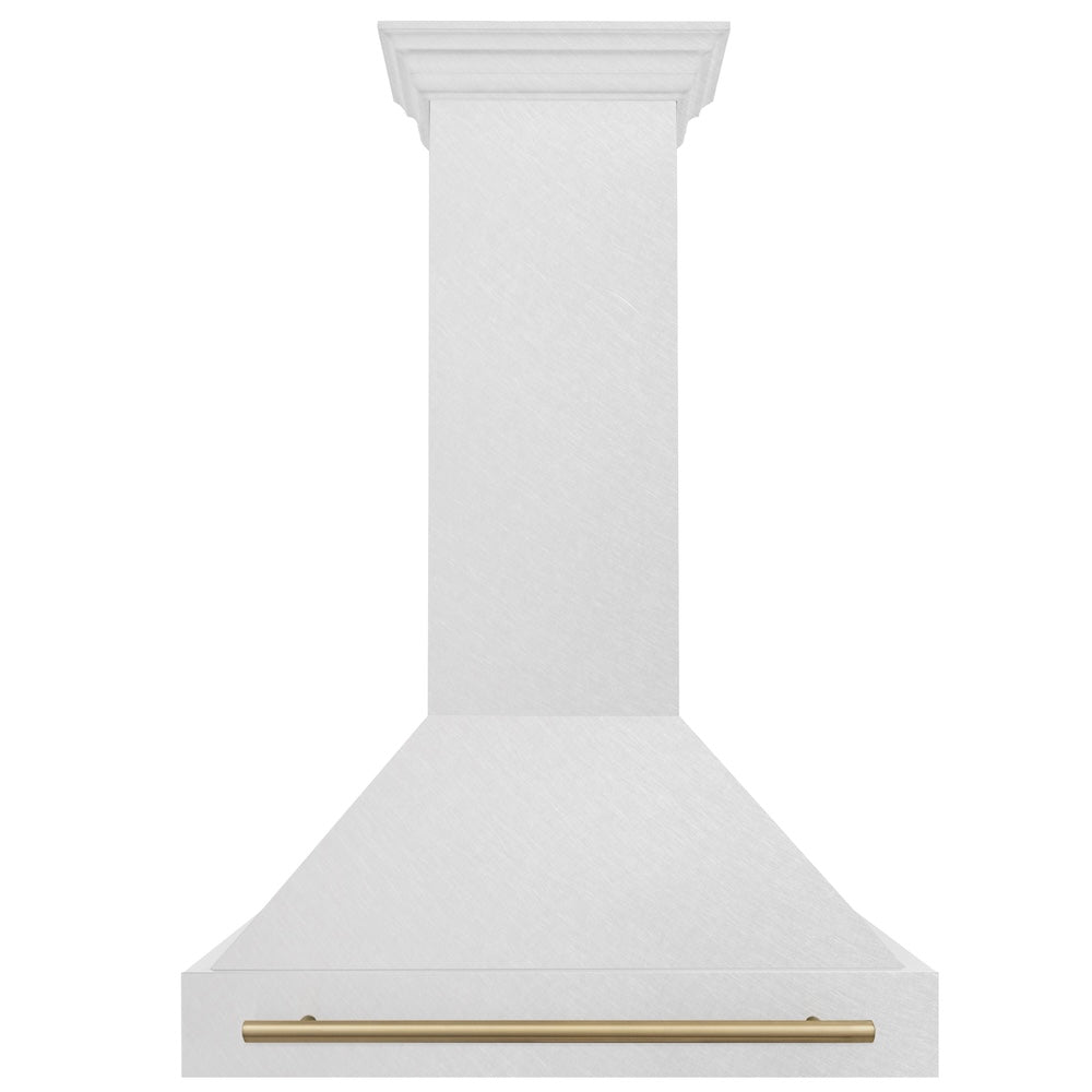 ZLINE Autograph Edition 36-inch range hood in satin stainless steel and champagne bronze accents 8654SNZ-36-CB, front view